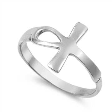 Petite Dainty Sideways Ankh Egyptian Ring 925 Sterling Silver